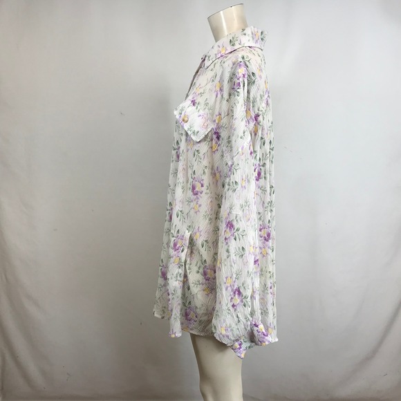 BIBI Floral Print Sheer Oversized Button Down Shirt Blouse Women XL - Picture 6 of 10